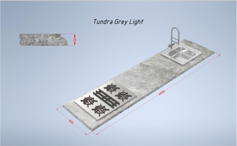 Tundra Grey 2400*600*20 прямая мраморная столешница