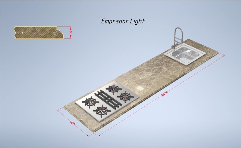 Emprador Light 2400*600*20 прямая мраморная столешница
